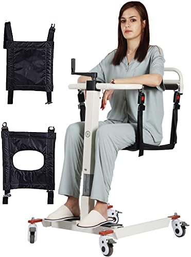 ODIE·TOM Steel Transport Wheelchair, Portable Patient Lift, Lightweight Foldable Transfer Chair Manual Lift Wheelchair, Adjustable Base Width, Bathroom Wheelchair with Padded Seat