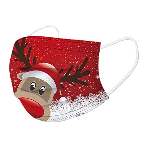 Lulupi 50 Stück Kinder Mundschutz Multifunktionstuch Weihnachten Einweg 3-lagig MNS Mund und Nasenschutz Weihnachtsmann Druck Masken Tücher Face Atmungsaktiv Mund-Tuch Bandana Halstuch Jungen Mädchen Cover