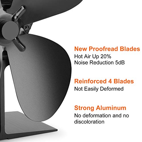 CWLAKON Heat Powered Stove Fan-2020 Upgrade Designed Silent Operation 4 Blades with Stove Thermometer for Wood/Log Burner/Fireplace-Eco Friendly and Efficient Heat Distribution(Black) - Thumbnail 3