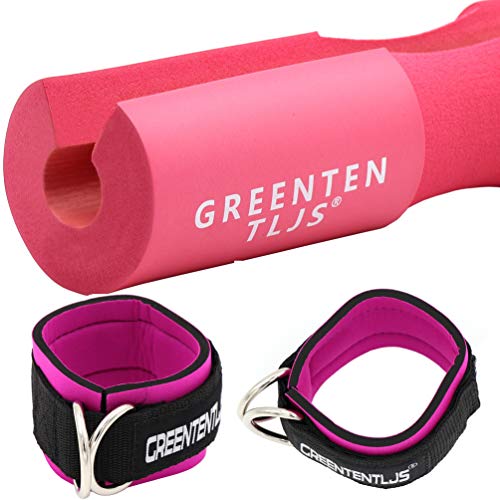 Greententljs Barbell Squat Neck Rack Cushion Foam Shoulder Pad and Ankle Strap Fitness Padded Cable Attachment Squat Pads for Gym Weight Lifting Hip Glute Exercises