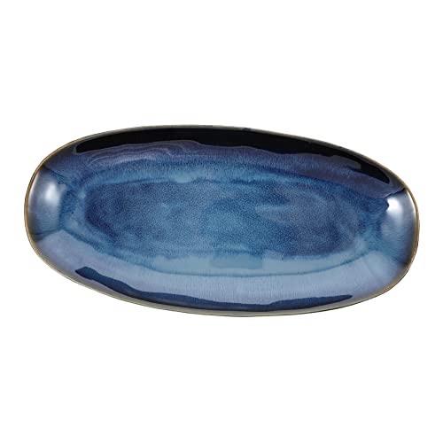 Plato grande rectangular de cerámica azul para sushi miniatura 1
