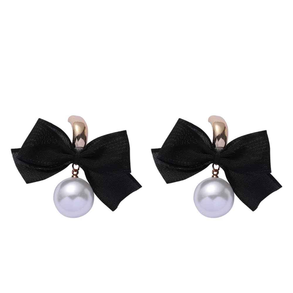 Orecchini Pendenti Argento Sterling 925 Con Fiocco Nero E Perle - Ipoallergenici - Donna Ragazza