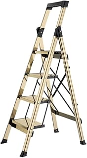 Ladder Step Ladders 4 Step Ladder Lightweight Folding Step Stool with 3D Arc Handgrip and Top Tool Bench Design Aluminum Stepladders for Home Indoor Portable Step Stool