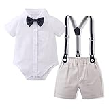 Baby Jungen Gentleman Outfit Set, Säugling Jungen Bowtie Shirt + Hosenträger Shorts für Kleinkinder Lässig Formale Hochzeit Geburtstagsfeier Kuchen Smash Overalls