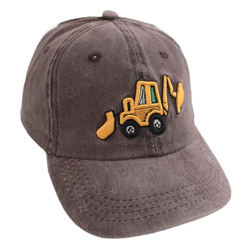ZBHDEYG - ZBHDEYG 1 Stück Kinder-Baseballkappe, Bagger-Bestickte Schirmmütze, Verstellbare Kappe Mit Schnalle Hinten, Sonnenhut Mit Breiter Krempe, Outdoor-Sporthut, Sommersonnenhut (Braun)