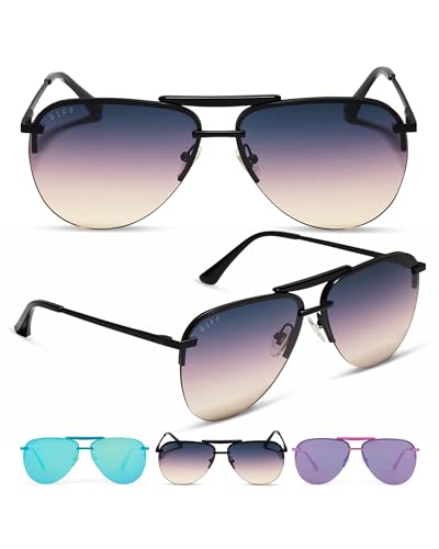 DIFF Tahoe Designer Oversized Aviator Sunglasses for Women UV400, Matte Black + Twilight Gradient