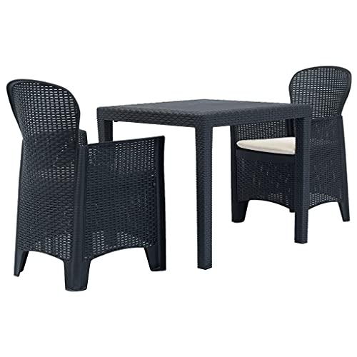 Goliraya Jeu de Bistro 3 Pcs (1 Table + 2 chaises + 2 Coussins de siège) en Plastique avec Design à l'aspect de Rotin Style Moderne Anthracite Cover