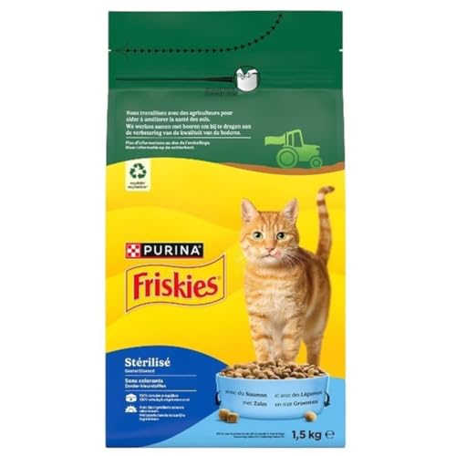 FRISKIES | Chat | Croquettes complètes pour Chat Adulte | Au Saumon et aux Légumes | Aliment Complet Riche en Vitamines et Minéraux | Sac | 1,5 KG