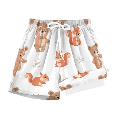 Boy Swim Trunks with Compression Liner Cute Bears Squirrels Boys Swim Shorts Quick Dry Beach Shorts