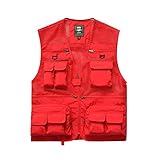 USTZFTBCL Outdoor Casual Vest for Men,Breathable Wild Fishing Vest with Multiple Pockets Red XL