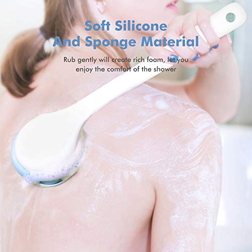 KIWIHOME Soft Silicone Body Scrubber, 2020 New Bath Body Brush with Long Handle for Shower, BPA-Free, Non-Slip, Built-in sponge, Improve Blood Circulation for All Skin Types (Blue) - Thumbnail 7