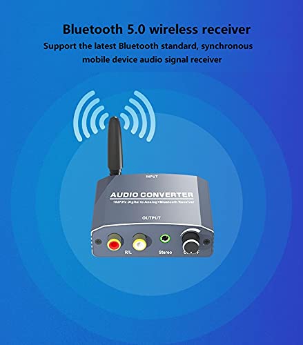 Convertidor de audio digital a analógico Bluetooth 5.0 con salidas RCA y Jack de 3.5mm para TV 6