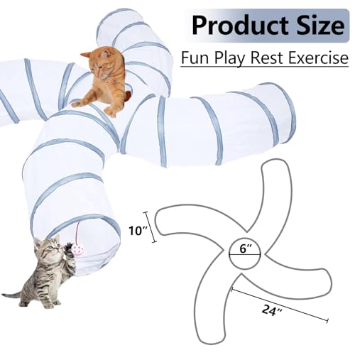 Image of EGETOTA Cat Tunnel for Indoor Cats Large, with Play Ball S-Shape 4 Way Collapsible Interactive Peek Hole Pet Tube Toys, Puppy, Kitty, Kitten, Rabbit (S4 - White & Grey)