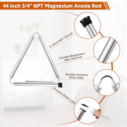Glooglitter 3 Pcs Electric Water Heater Tune-Up Kit Two 4500W 240V Water Heater Elements Two Water Heater Thermostat with Magnesium Water Heater 44\'\' Water Heater Anode Rod and RV Water Heater Element - Thumbnail 5