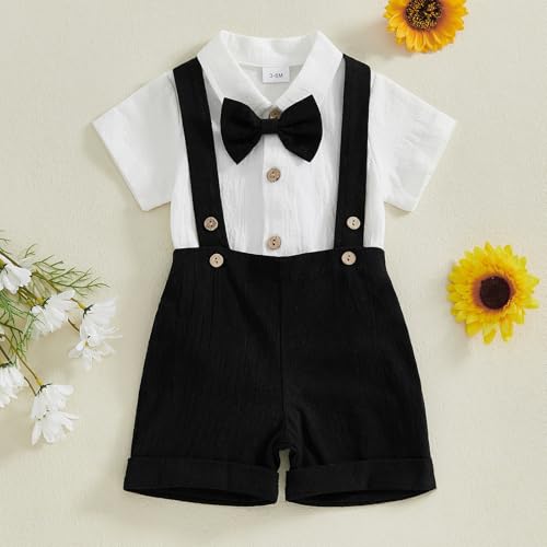 GOOCHEER Newborn Baby Boy Gentleman Outfit Suit Short Sleeve Bowtie Romper Jumpsuit Suspender Shorts Set Summer Dress Clothes2