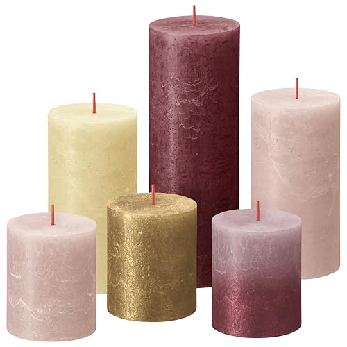 Bolsius Rustik Stumpenkerzen - Geschenk Set 6 Stück - Haptic Luxury - Dekorative Haushaltkerzen - Länge Brenndauer - Unparfümierte - Natürliches Pflanzenwachs - Ohne Palmöl
