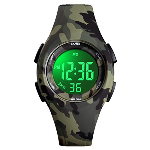 TONSHEN Outdoor Militaire Sport Montre Bracelet Enfants LED Électronique Digitale Alarma Chronomètre Montres Plastique 50M Etanche (Vert Camo) Cover