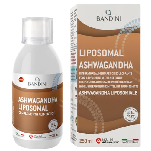Bandini® Ashwagandha Liposomal 250 mg – Alta Biodisponibilidad y Absorción – Extracto líquido de Ginseng indio (Withania somnifera) raíces para Fatiga Física y Mental - Vegano - 250 ml, 25 porciones