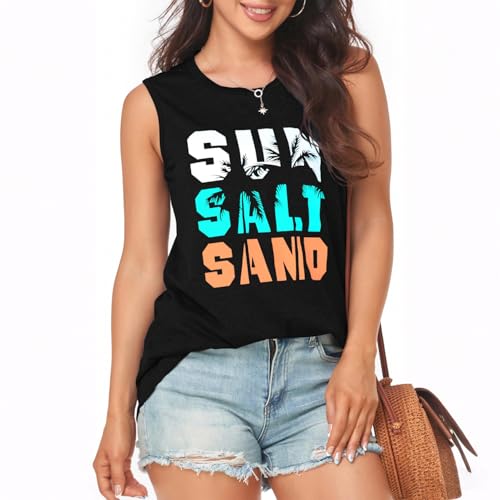 La mejor comparación de Camisetas sin mangas para Mujer para comprar online. 46 JIUS@FF Camiseta Sin Mangas para Mujer, Camiseta De Verano Sin Mangas con Estampado, Camisa Informal Holgada para Playa (MX/US, Alfa, Grande, Regular, Regular, Sol Negro)