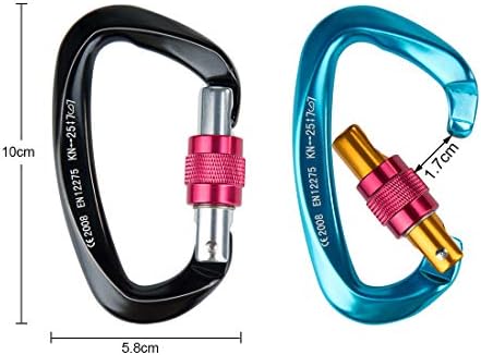 Tompig 2pcs Climbing Carabiners, Aluminum Locking Carabiner Clip D-Shaped 25KN Heavy Duty Carabiner Hook with Screwgate, CE Certified for Climbing, Rappelling, Hammocks, Dog Leash, Water Bottle