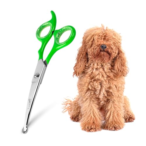 Rounded dog grooming scissors Professional - Sharp Stainless Steel Blades with Colorful Handles, Safe - Easy, Long Lasting grooming scissors for dogs at home (Curved Scissors)