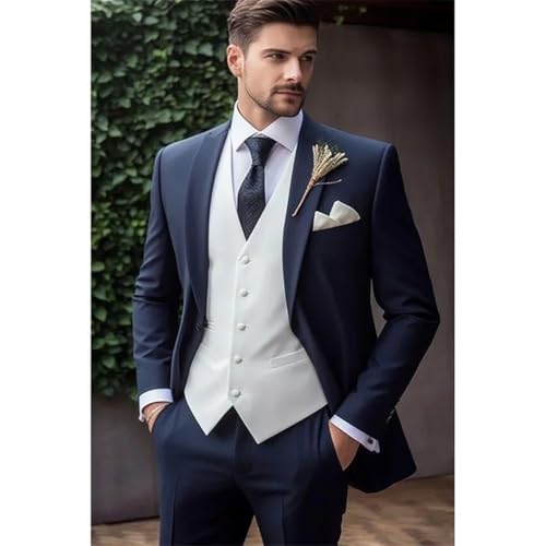 Men Slim Single Breasted Tuxedo 3 Pieces Blazer+Pants+Vest Wedding Formal Work Causal Set2