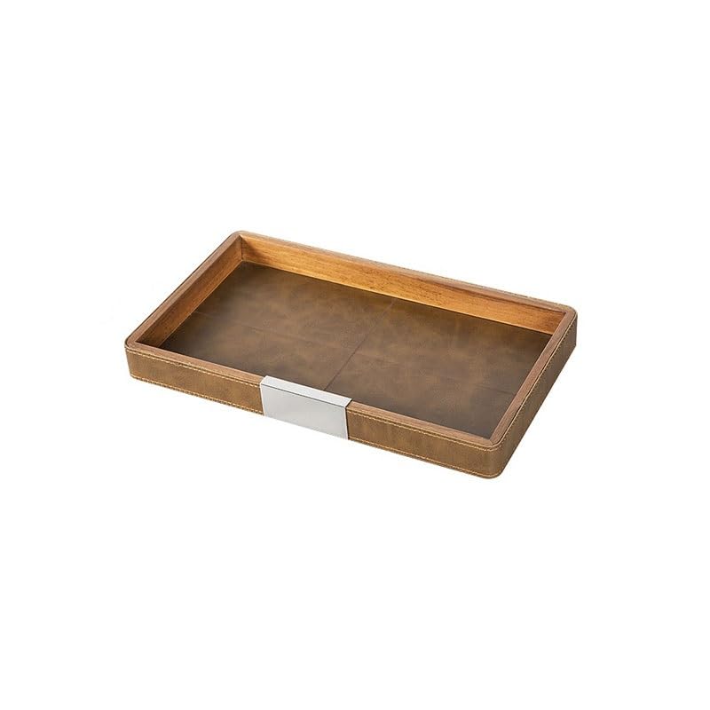 Bandejas Servir Comida Bandeja de Almacenamiento Cuadrada Redonda Cuero Nogal, postres Escritorio Madera Maciza, Bandeja Frutas, té, for Tazas Mesa Cama | B,S