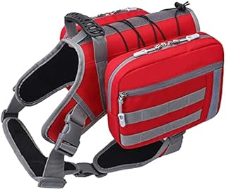 BYGD Dog Backpack for Dogs to Wear, Waterproof Lightweight Dog Hiking Backpack Detachable Adjustable with 2 Big Side Pockets, Dog Saddle Bag for Medium & Large Dog (Red)