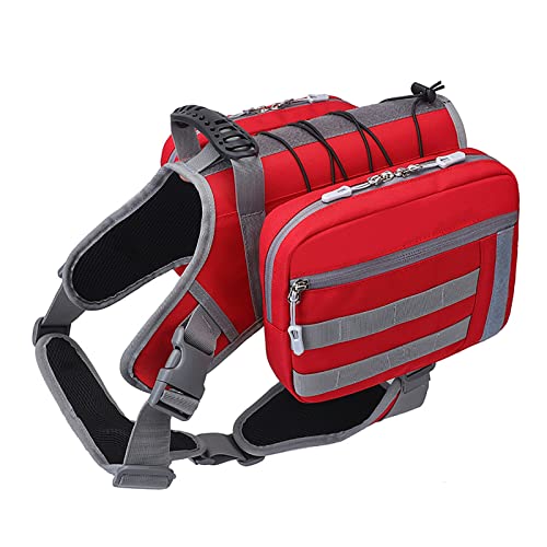BYGD Dog Backpack for Dogs to Wear, Waterproof Lightweight Dog Hiking Backpack Detachable Adjustable with 2 Big Side Pockets, Dog Saddle Bag for Medium & Large Dog (Red) 