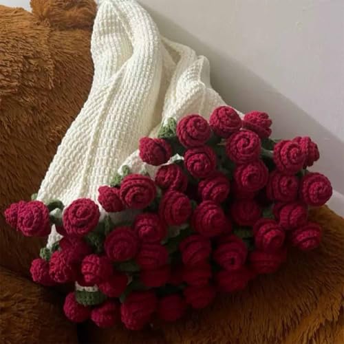 Rose Bouquet Blanket, Crochet Flowers Rose Bouquet Blanket Handmade, Flower Bouquet Throw Sunflower Knitted Sofa, For Mother's Day Birthday Home Decor (A)