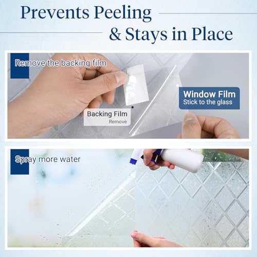 Haton Window Privacy Film Decorative Frosted Glass Window Film, Sun Blocking Stained Glass Clings, Static Cling Removable Stickers for Home Door Coverings, Lattice Pattern 17.5" x 78.7" - Thumbnail 6