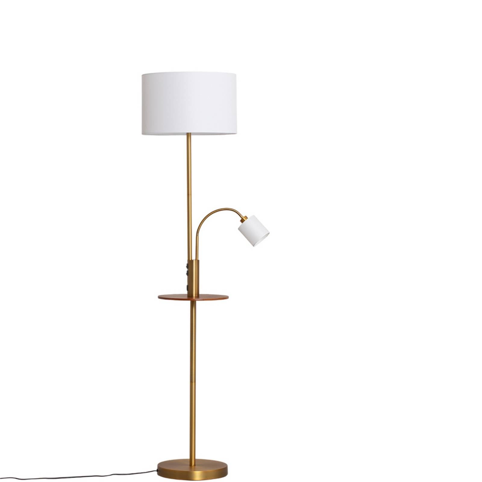 Lindby Bronze, Cream White, Dark Wood Aovan Floor Lamp, Bronze-Coloured, Shelf, Usb Port