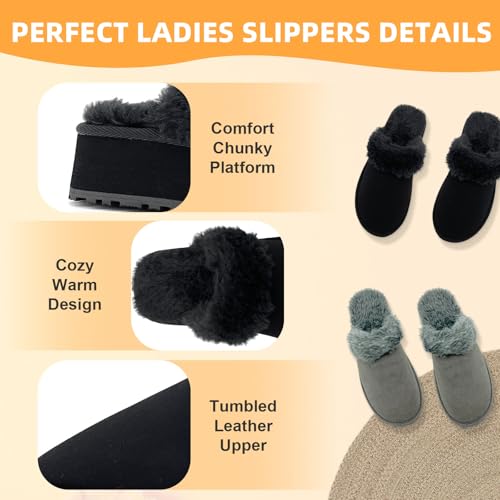 Fuzzy House Slippers for Women Indoor Outdoor Mens Ladies Platform Memory Foam Comfy House Shoes Fluffy Warm Cozy Bedroom Clogs3