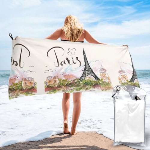 YUBVCF Toalla deportiva de microfibra de la Torre Eiffel, toalla de secado rápido, toallas absorbentes suaves para acampar