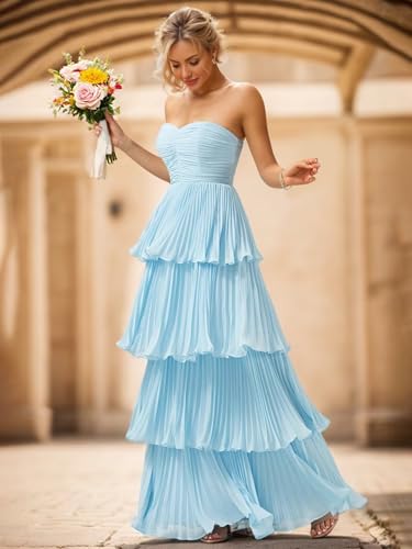 VCCICANY Strapless Tiered Prom Dress 2025 Ruffle Chiffon Bridesmaid Dresses for Women Formal Evening Gown4