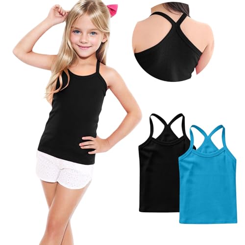 2 Pack Girls Dance Tank Tops Racerback Camisole Spaghetti Strap Camis Sleeveless Undershirts Ballet Gymnastics Wear2