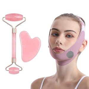 Gua Sha Facial Tools – Jade Roller for Face Beauty Gift Sets Reduces Puffiness, Sleep Mask, Face Lifting Double Chin Strap, Skin Care Massage Self Care Gift for Women