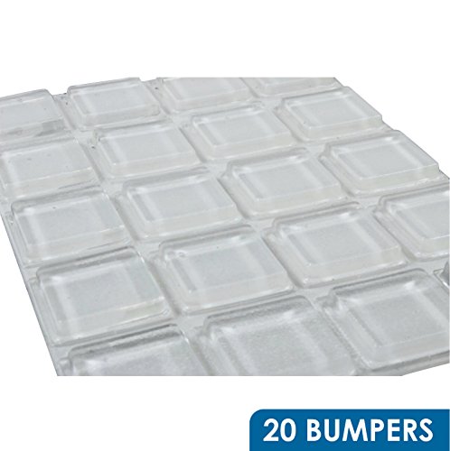 Rok Hardware 20 Pack Of Large Clear Square Self-Adhesive Rubber Pad Bumpers 1" X 0.18" For Home Kitchen Glass Foot Drawers Cabinet Door #TOP1