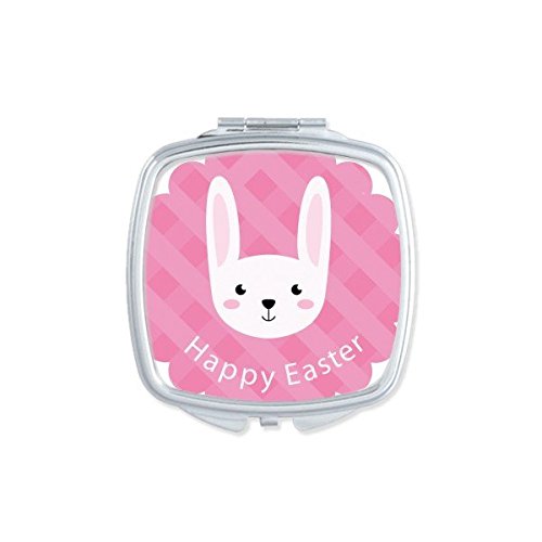 Miroir de poche Joyeuses Pâques lapin rose - Mini miroir compact carré mignon