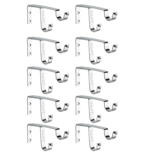 Image of Arena Designer Double Curtain Bracket Rod Supports for Doors and Windows with Chrome Finish for 1 Inch Pipe with Curtain Pipe Cap Double Rod Holder for Wall (Pack of 10)