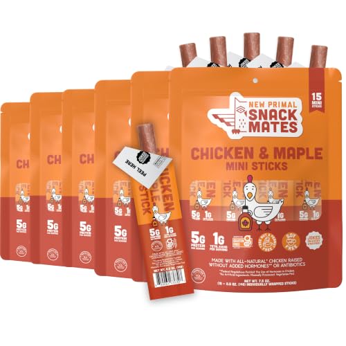 New Primal Snack Mates Chicken &amp; Maple Mini Meat Sticks, Bulk 90 Count