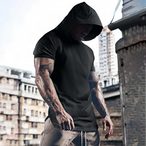Men's Dry Fit Raglan Short Sleeve Active Athletic Hoodie Pullover Shirt Summer Casual Solid Color Breathable Hoodies2