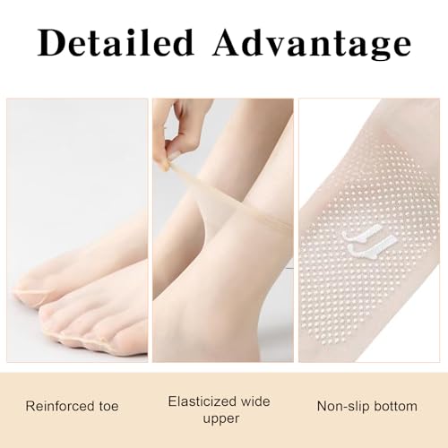 20 Pairs Women Sheer Socks Ankle High Nylon Socks Ultra Thin Summer See Through Silk Lace Sock Nude Short Tight Hosiery with Reinforced Toe Non Slip3