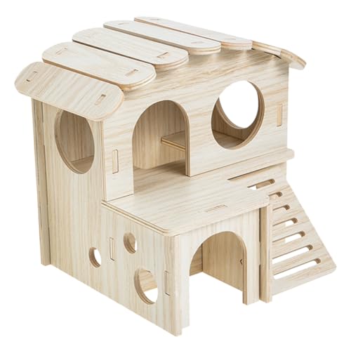 COSMEVIVI 多階建て 小型 動物 メカニズム 木製 ハウス 繊細 ネズミ ハウス 装飾 ハムスター 隠れ家 ハムスター ハウス 木製 ネズミ 隠れ家 噛みつき 隠れ家 家庭用 ネズミ ハウス