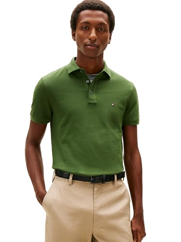 Image of Tommy Hilfiger Men's Short Sleeve Polo Shirts in Slim Fit with Stretch and Organic Pique Cotton