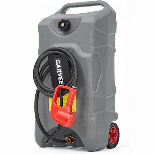 Garvee 16 Gallon Gas Can, Fuel Tank Container with LE Fluid Transfer Manual 10 FT Siphon Pump, Portable Diesel Gas Storage Caddy w/Wheels for Car, ATV, Weeder, Boat, Tractor, Snow Blower,Generator by Garvee - Used condition - US$124.83