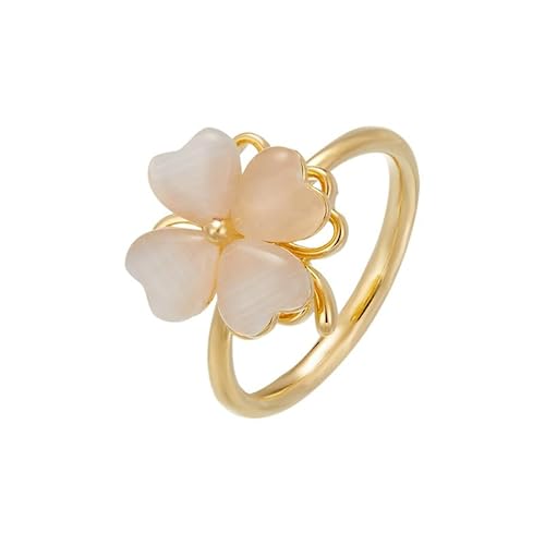 POTUBI Bague tournante en forme de trèfle à quatre feuilles blanc, cœur, œil de chat, fleur, empilable, réglable, ouverte, anti-stress, for mariage, porte-bonheur