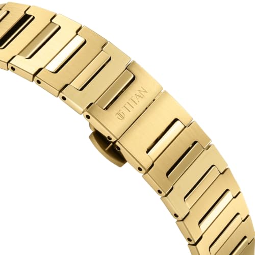 Image of EDGE Meister with Quartz Analog 2 Hands + Date Display Green Dial Solid Link Gold Plated Stainless Steel 316L Strap Watch for Men - 10065YM01