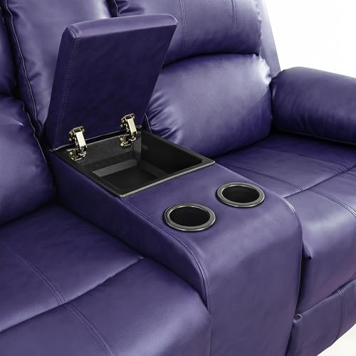 Image of Leather Power Recliner Sofa Set, 2 Piece Leather Recliner Couch Sets with Cup Holders, Storage Console, Sectional Sofa with USB Charging Port for Home Theater, Living Room, Office, Blue