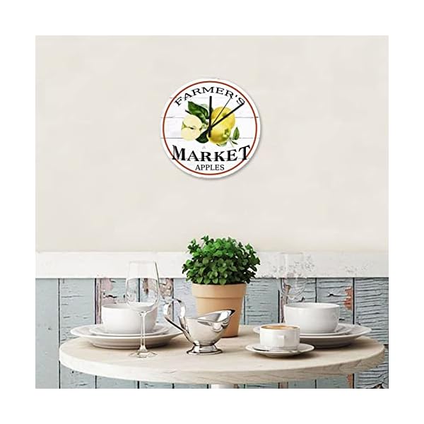   Farmers-Market-Apples-Wall-Clocks-10-Inch-Primitive-Farmhouse-Country-Indoor-Clocks-Silent-Non-Ticking-Round-Clock-for-Home-Office